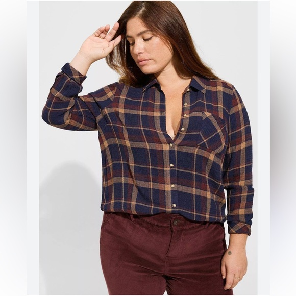 Torrid Lizzie Crinkle Flannel Gauze Button Up Tunic - Picture 1 of 6